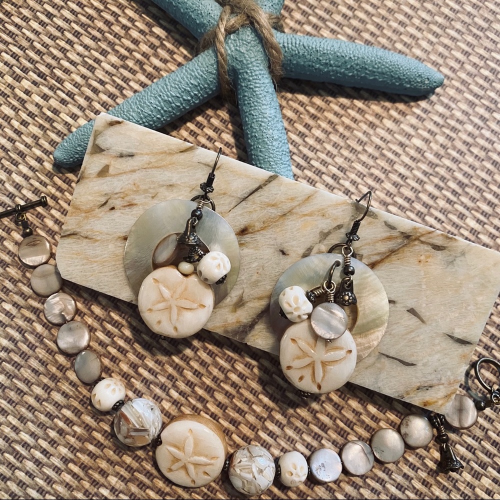 Sand Dollar & Shell Bracelet & Earring Set
